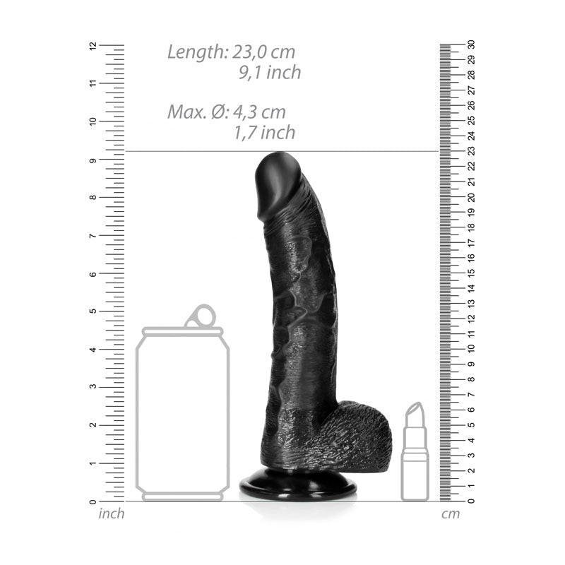 REALROCK Realistic Regular Curved Dong with Balls - 20.5 cm - Black 20.5 cm (8'') Dong - silkandsin