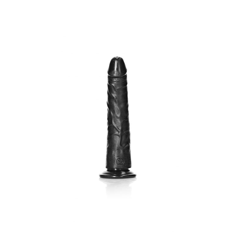 REALROCK Realistic Slim Dildo with Suction Cup - 18cm - Black 18 cm (7'') Dong - silkandsin