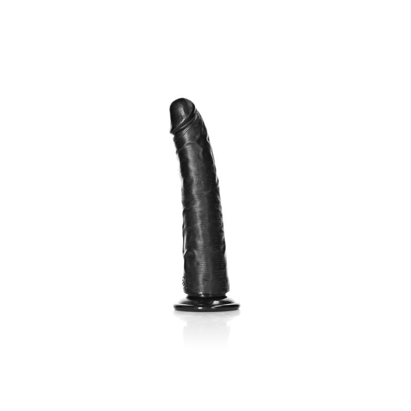 REALROCK Realistic Slim Dildo with Suction Cup - 18cm - Black 18 cm (7'') Dong - silkandsin
