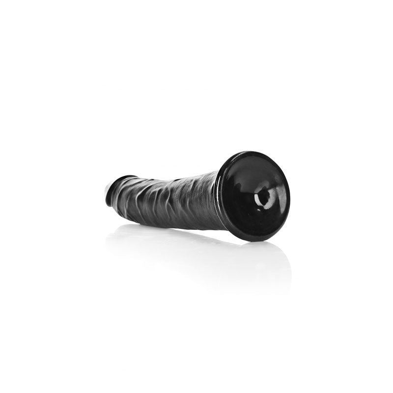 REALROCK Realistic Slim Dildo with Suction Cup - 18cm - Black 18 cm (7'') Dong - silkandsin