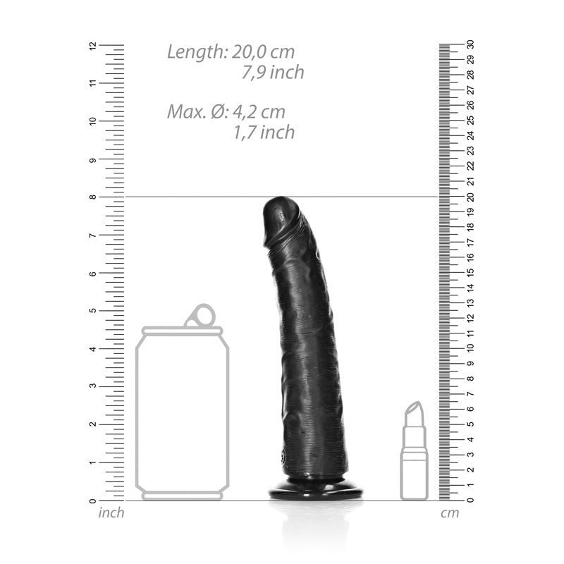 REALROCK Realistic Slim Dildo with Suction Cup - 18cm - Black 18 cm (7'') Dong - silkandsin