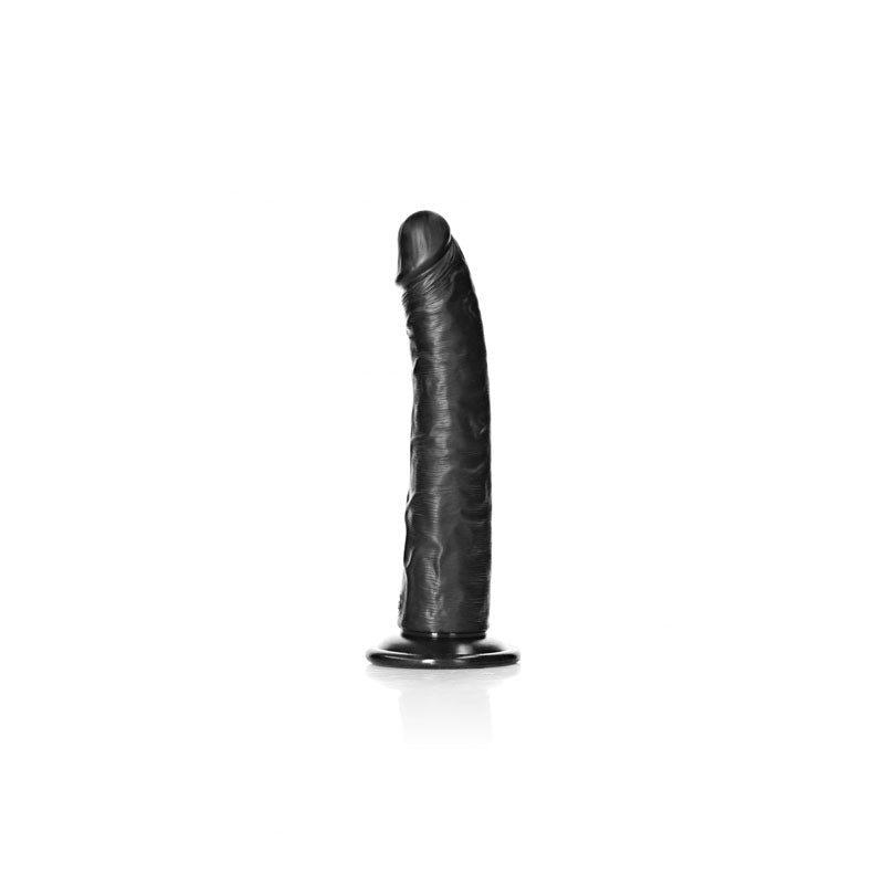 REALROCK Realistic Slim Dildo with Suction Cup - 20.5cm - Black 20.5 cm (8'') Dong - silkandsin