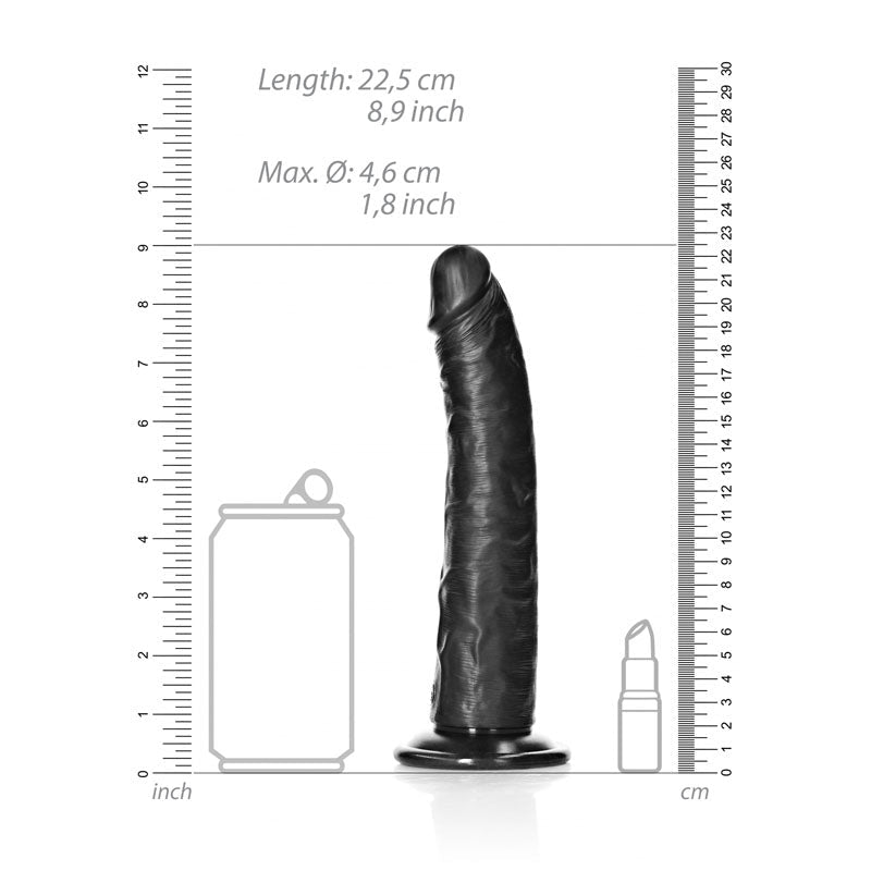 REALROCK Realistic Slim Dildo with Suction Cup - 20.5cm - Black 20.5 cm (8'') Dong - silkandsin