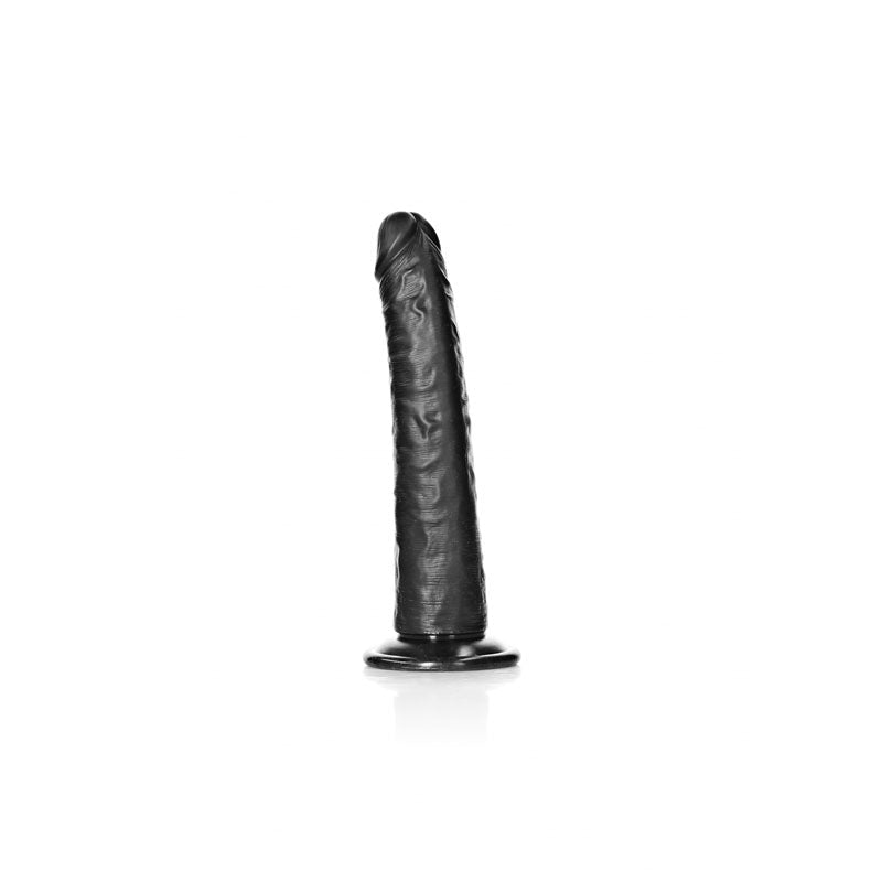REALROCK Realistic Slim Dildo with Suction Cup - 20.5cm - Black 20.5 cm (8'') Dong - silkandsin