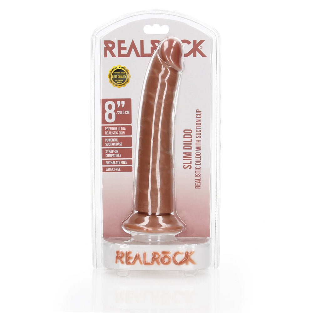 REALROCK Realistic Slim Dildo with Suction Cup - 20.5cm - Tan 20.5 cm (8'') Dong - silkandsin