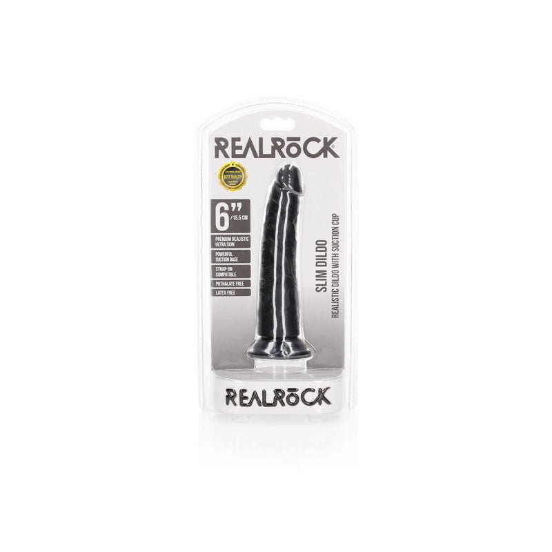 REALROCK Realistic Slim Dildo without Balls - 15.5 cm - Black 15.5 cm (6'') Dong - silkandsin