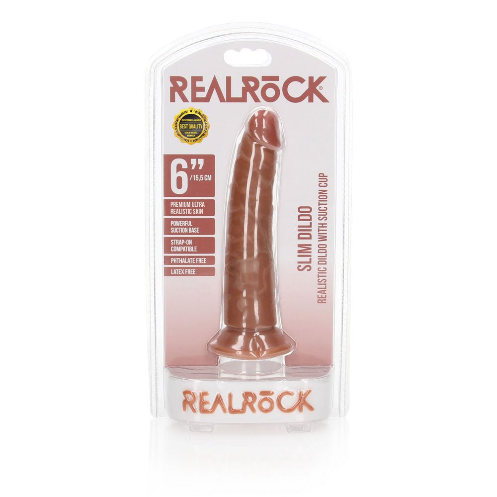 REALROCK Realistic Slim Dildo without Balls - 15.5 cm - Tan 15.5 cm (6'') Dong - silkandsin