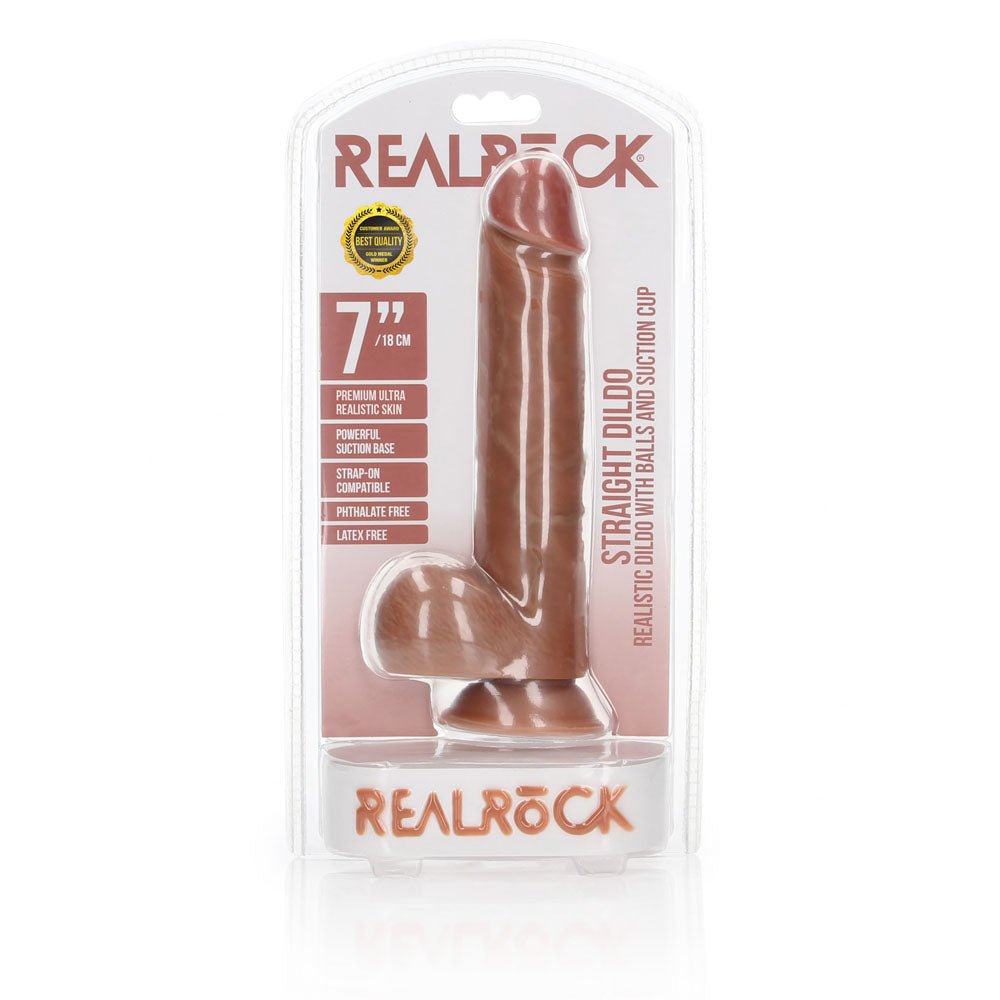 REALROCK Straight Realistic Dildo with Balls - 18 cm - Tan 18 cm (7'') Dong - silkandsin
