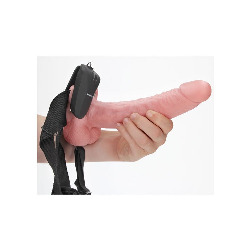 REALROCK Vibrating Hollow Strapon + Balls - 23cm Flesh - Flesh 23 cm Vibrating Hollow Strap - On - silkandsin