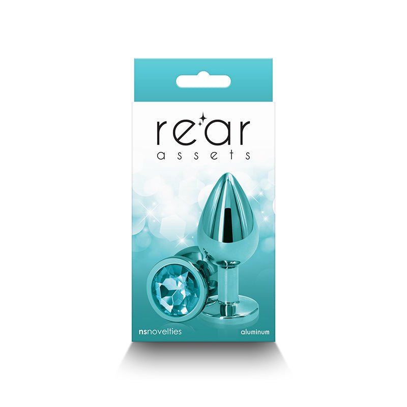Rear Assets - Medium - Teal - Teal 8.2 cm Medium Metal Butt Plug with Teal Round Gem Base - Silk and Sin