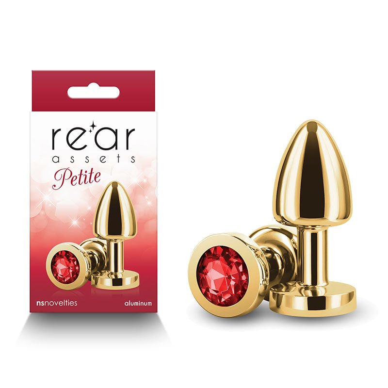 Rear Assets Petite - Gold with Red Gem - Gold 6 cm Metal Butt Plug with Red Round Gem Base - Silk and Sin