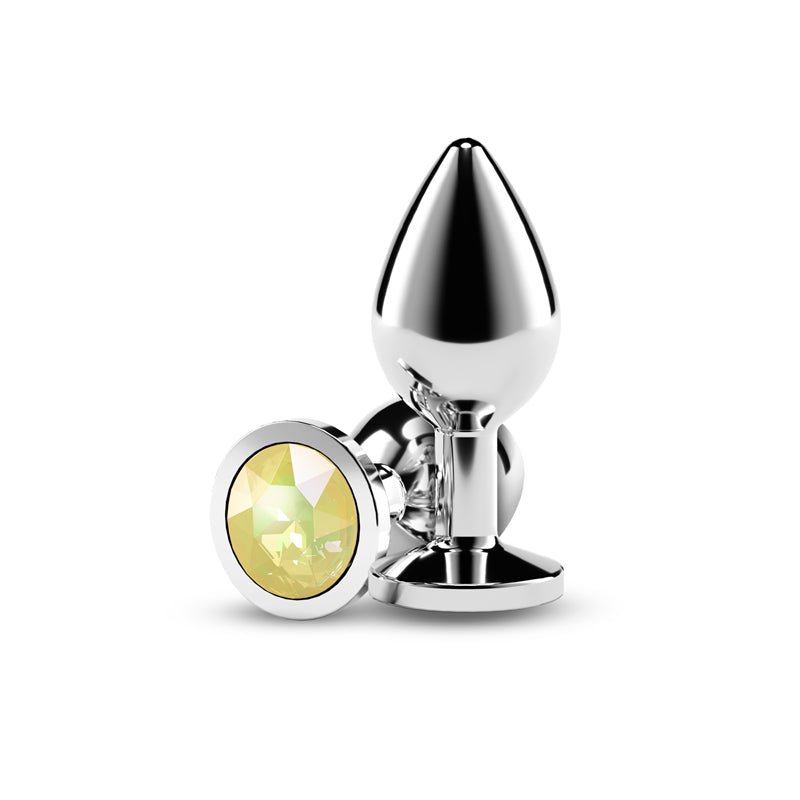 Rear Assets Silver - Medium - Yellow Gem - Silver Medium Metal Butt Plug with Yellow Gem Base - Silk and Sin