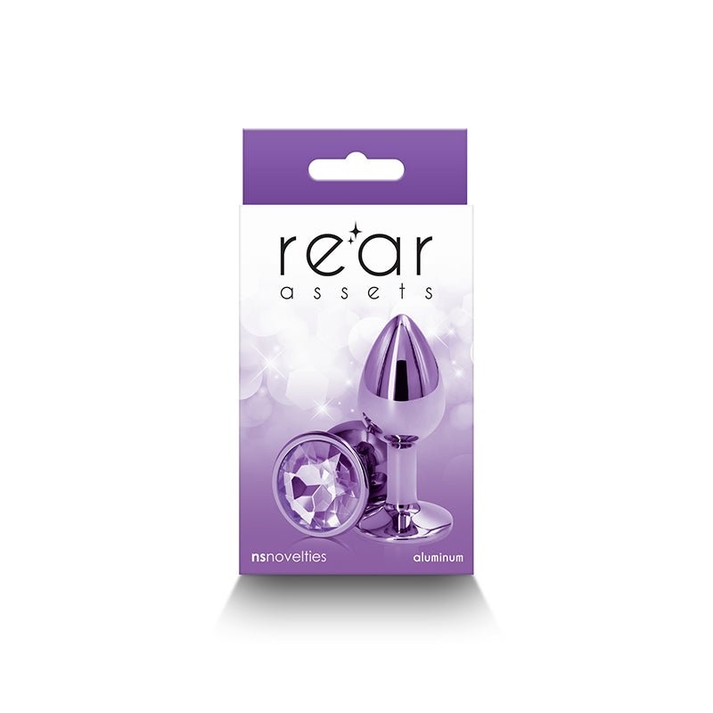 Rear Assets - Small - Purple - Purple 7.1 cm Small Metal Butt Plug with Purple Round Gem Base - Silk and Sin