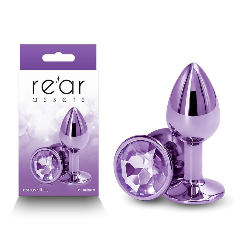 Rear Assets - Small - Purple - Purple 7.1 cm Small Metal Butt Plug with Purple Round Gem Base - Silk and Sin