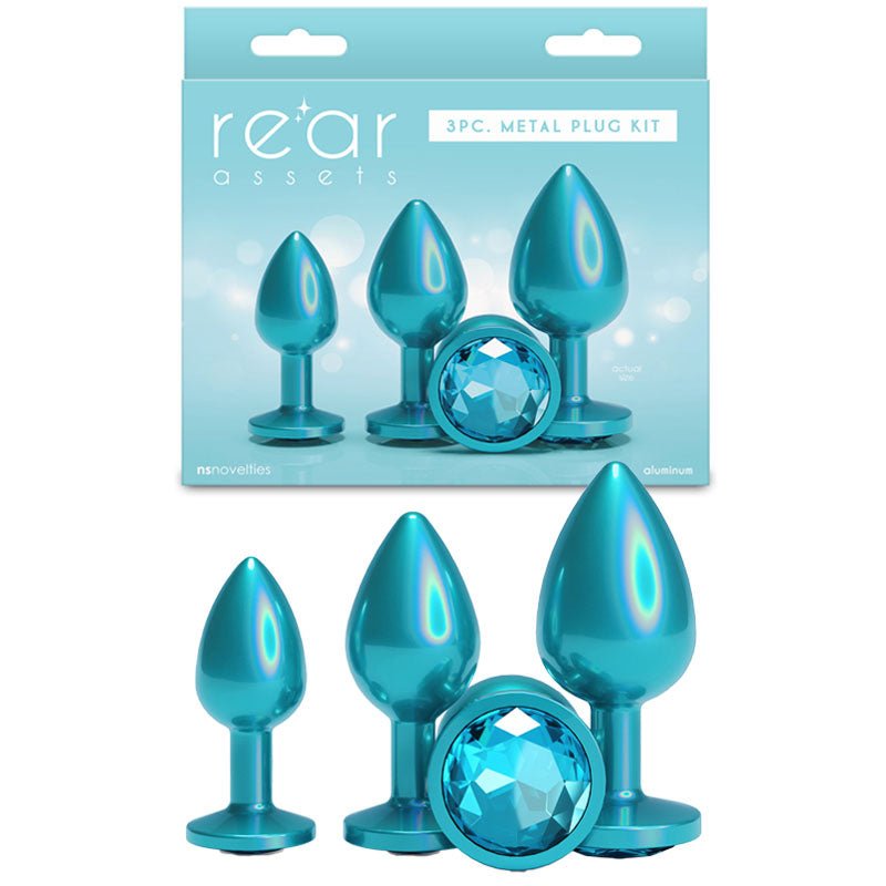 Rear Assets Trainer Kit - Iridescent Teal - Iridescent Teal Metallic Butt Plugs - Set of 3 Sizes - Silk and Sin