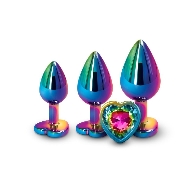 Rear Assets Trainer Kit - Multicolour - Rainbow Heart - Multi Coloured Metallic Butt Plugs with Rainbow Hearts - Set of 3 Sizes - Silk and Sin