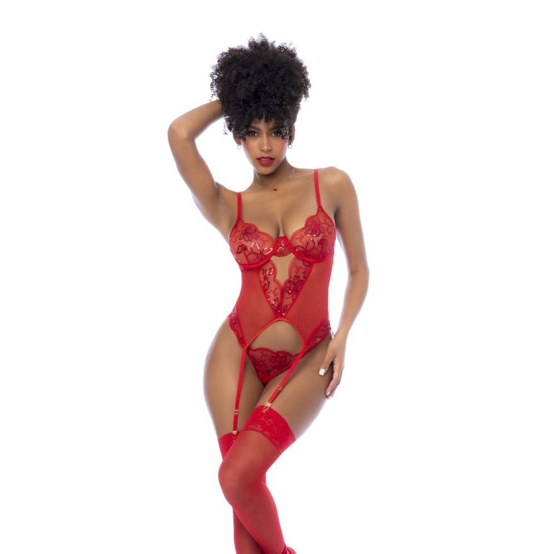 Red 2 Pc Set w/ Matching Thong - Silk and Sin