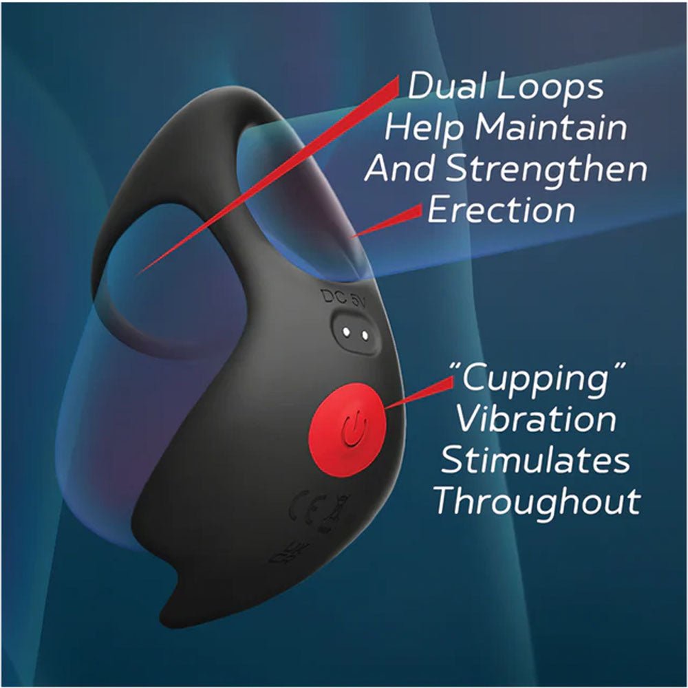 Red Dot Rings - V3 - Black USB Rechargeable Vibrating Cock & Ball Ring with Remote - silkandsin