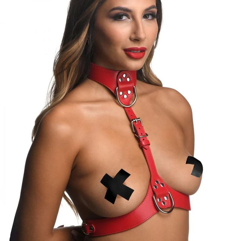 Red Female Chest Harness S/M - Silk and Sin