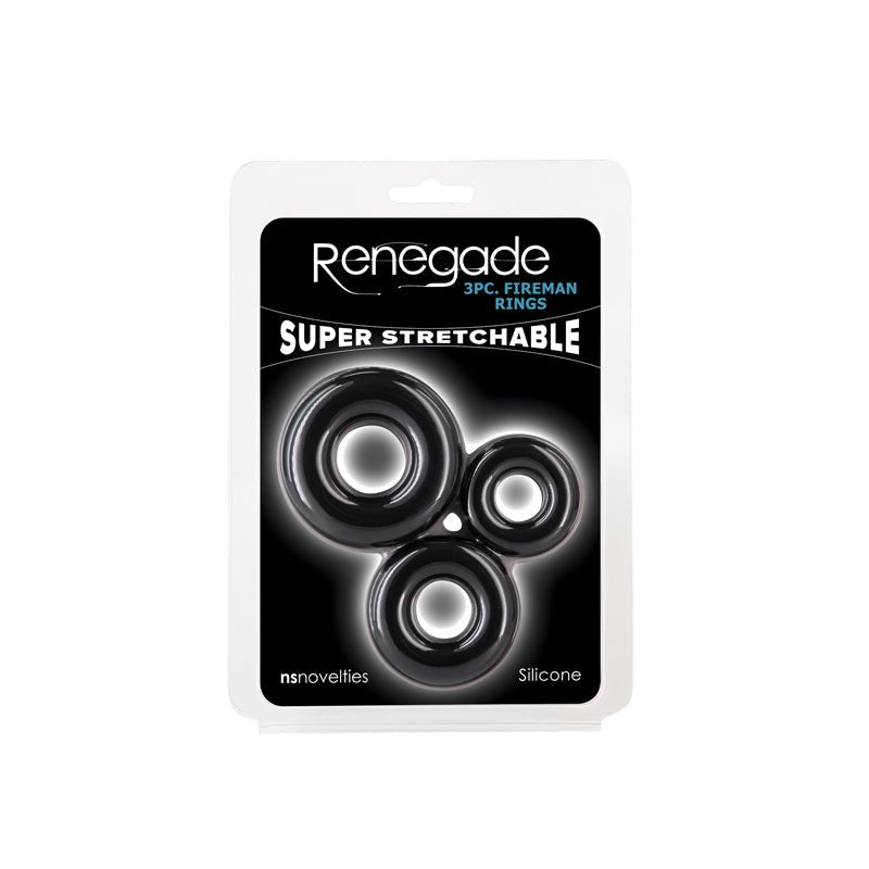 Renegade 3pc Fireman Rings - Black - Black Cock Rings - Set of 3 Sizes - Silk and Sin