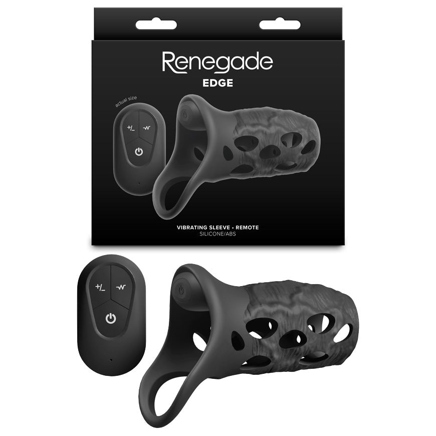 Renegade Edge - Black - Black USB Rechargeable Vibrating Penis Sleeve with Wireless Remote - Silk and Sin