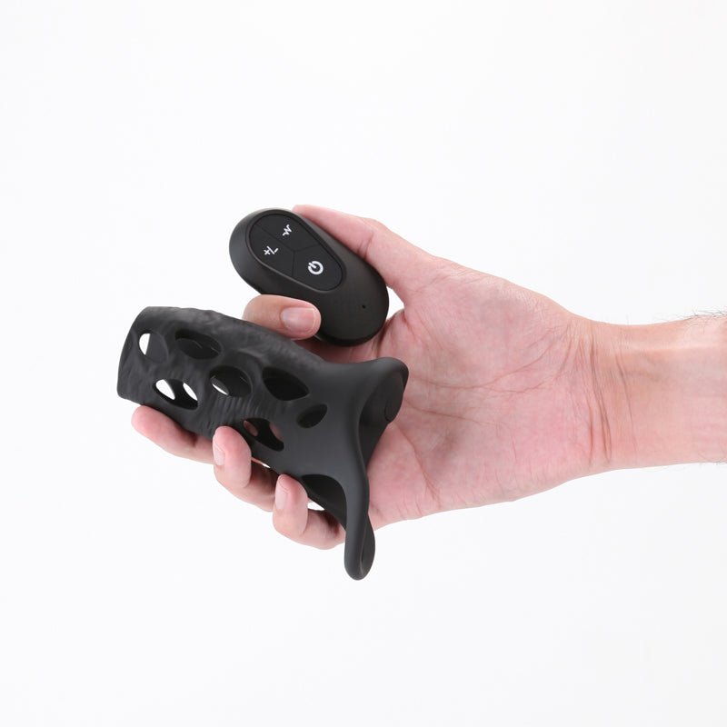 Renegade Edge - Black - Black USB Rechargeable Vibrating Penis Sleeve with Wireless Remote - Silk and Sin