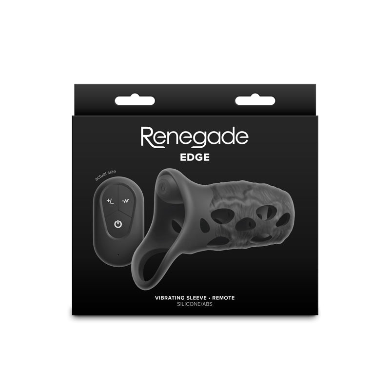 Renegade Edge - Black - Black USB Rechargeable Vibrating Penis Sleeve with Wireless Remote - Silk and Sin