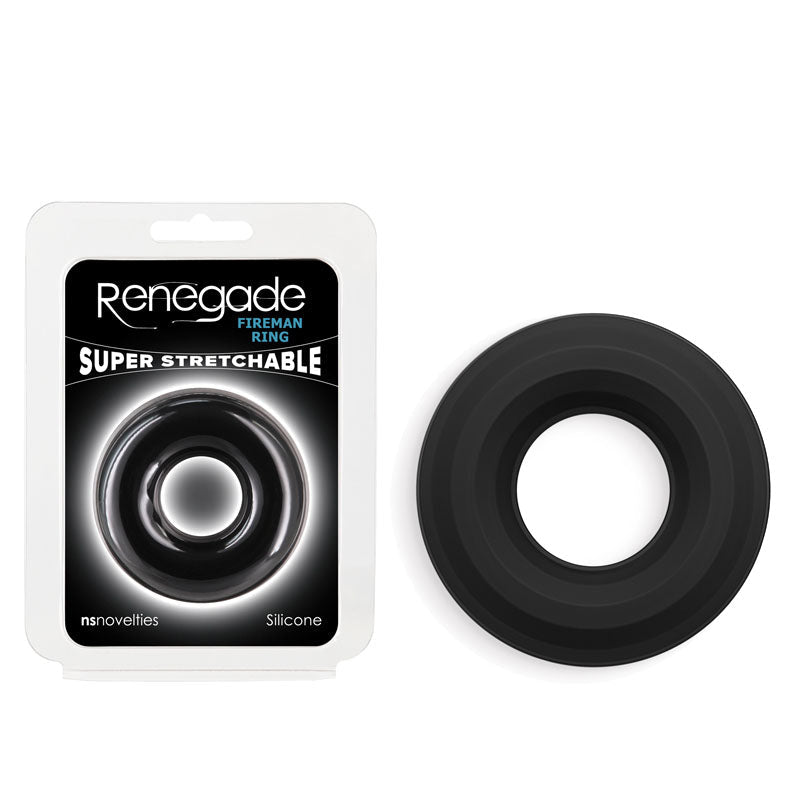Renegade Fireman Ring - Large - Black - Black Large Cock Ring - Silk and Sin
