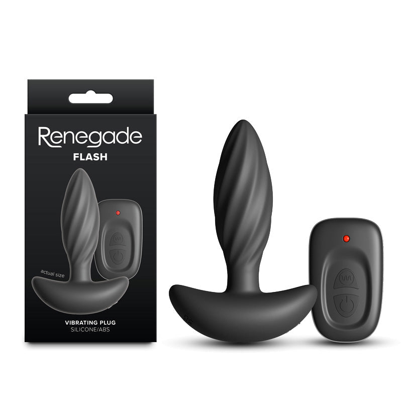 Renegade Flash - Black - Black 10.3 cm USB Rechargeable Vibrating Butt Plug - Silk and Sin