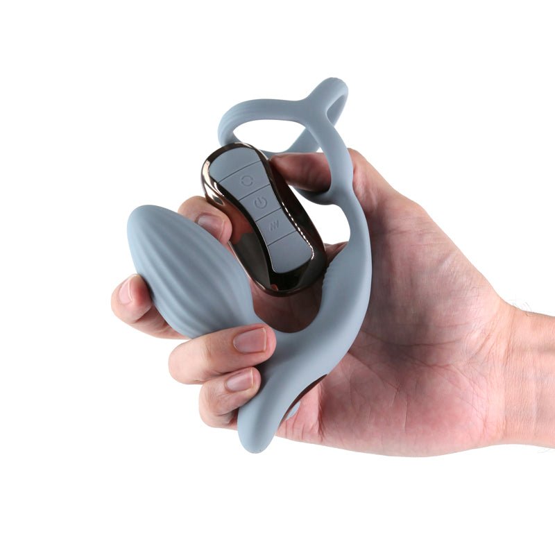Renegade Pinnacle - Grey - Grey USB Rechargeable Vibrating Butt Plug with Cock Ring - Silk and Sin