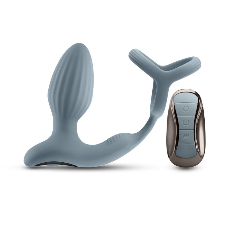 Renegade Pinnacle - Grey - Grey USB Rechargeable Vibrating Butt Plug with Cock Ring - Silk and Sin
