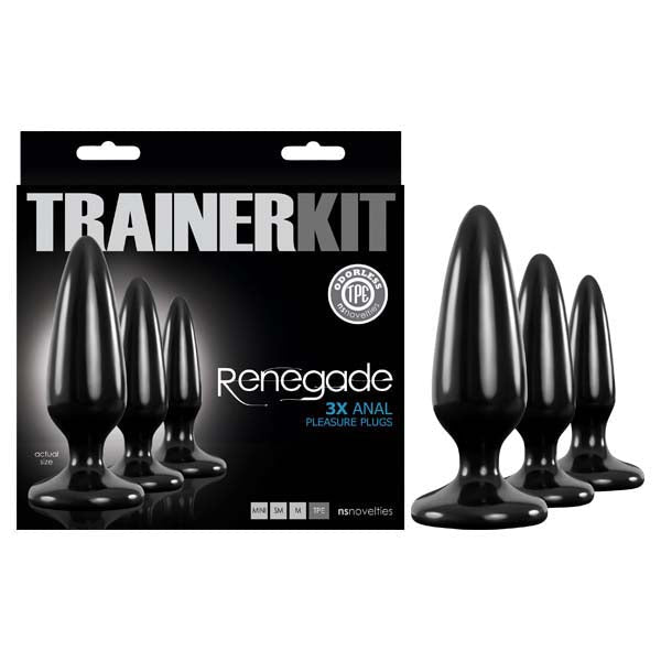 Renegade Pleasure Plug Trainer Kit - Black Butt Plugs - Set of 3 Sizes - Silk and Sin