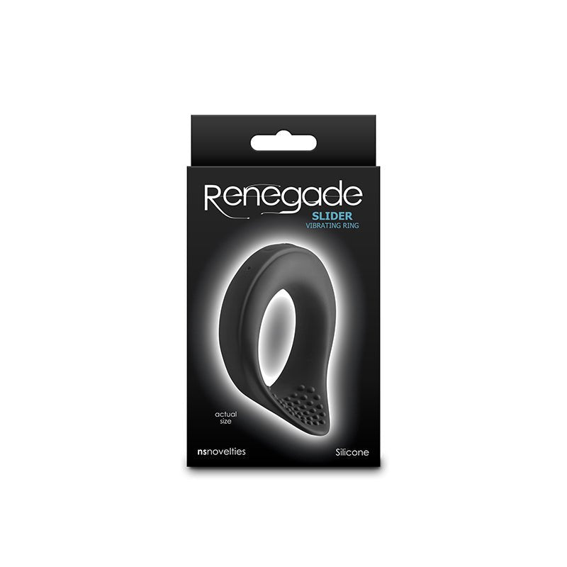 Renegade Slider - Black - Black USB Rechargeable Vibrating Cock Ring - Silk and Sin
