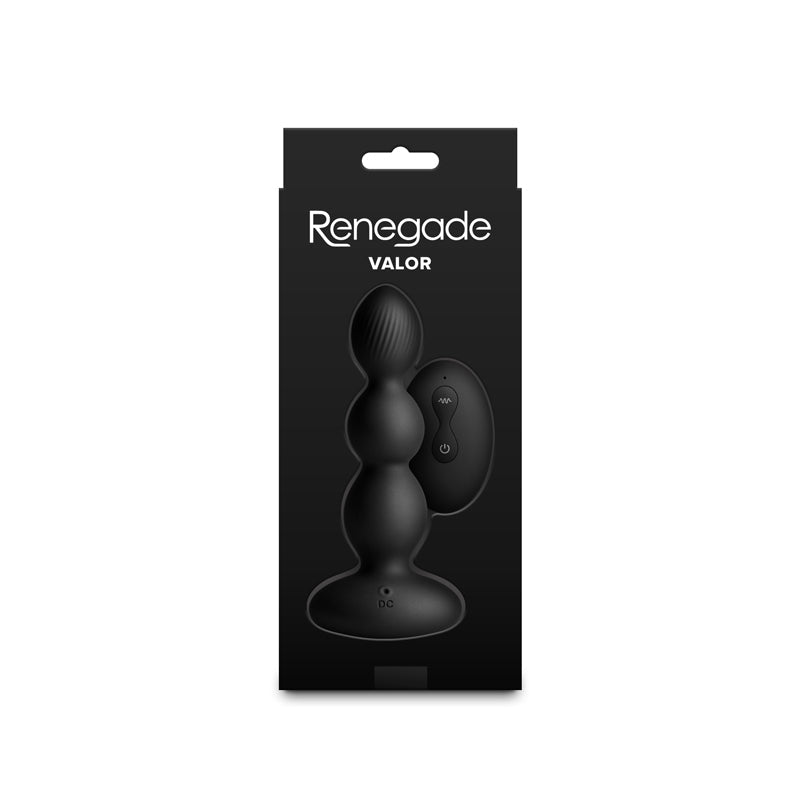 Renegade Valor - Black - Black 13.7 cm USB Rechargeable Vibrating Anal Beads with Wireless Remote - Silk and Sin