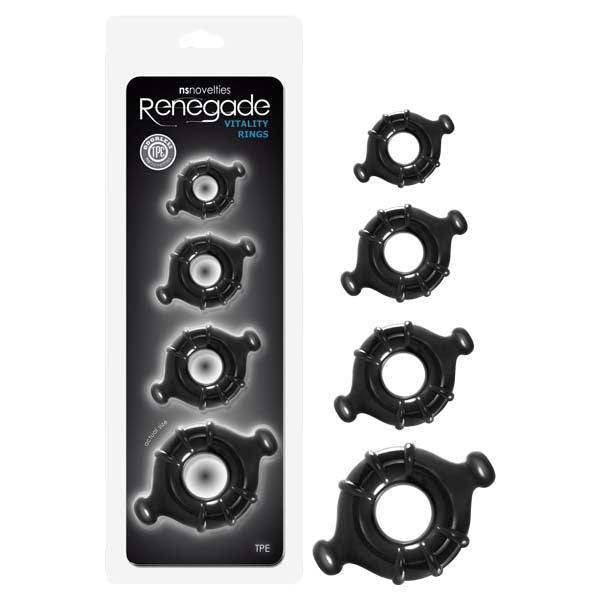 Renegade Vitality Rings - Black Cock Rings - Set of 4 Sizes - Silk and Sin