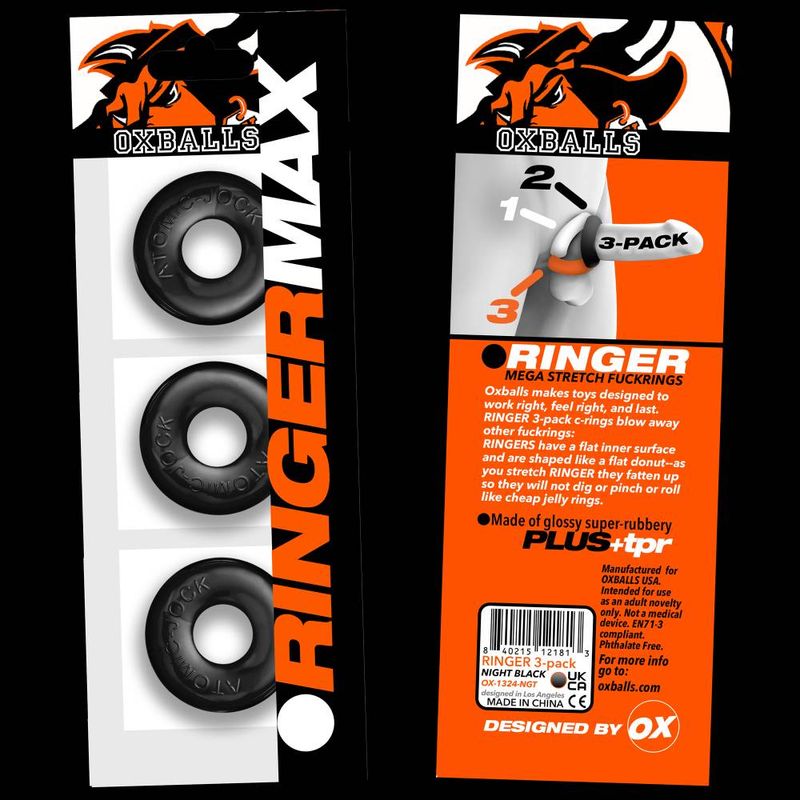 Ringer Max 3 Pc Cockring Set Black - Silk and Sin
