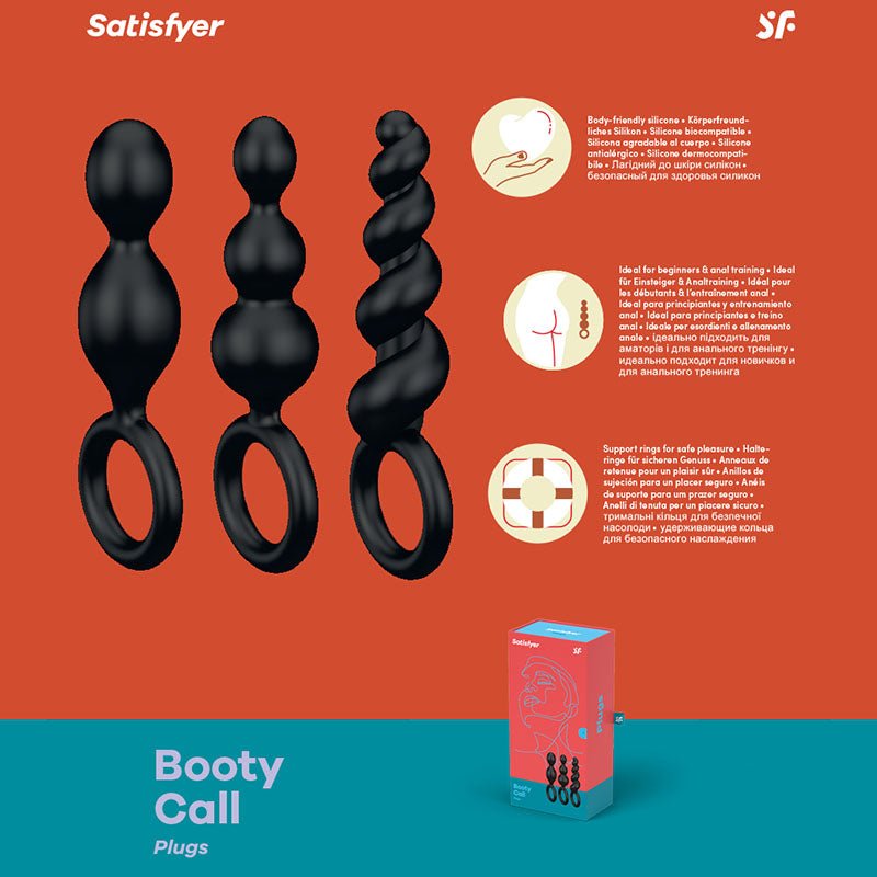 Satisfyer Booty Call - Black Butt Plugs - Set of 3 - silkandsin