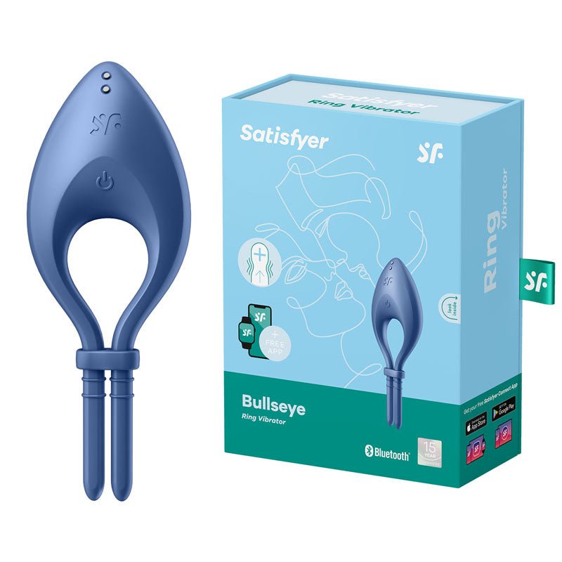 Satisfyer Bullseye - Blue - Blue Vibrating Adjustable Lasso Cock Ring - silkandsin