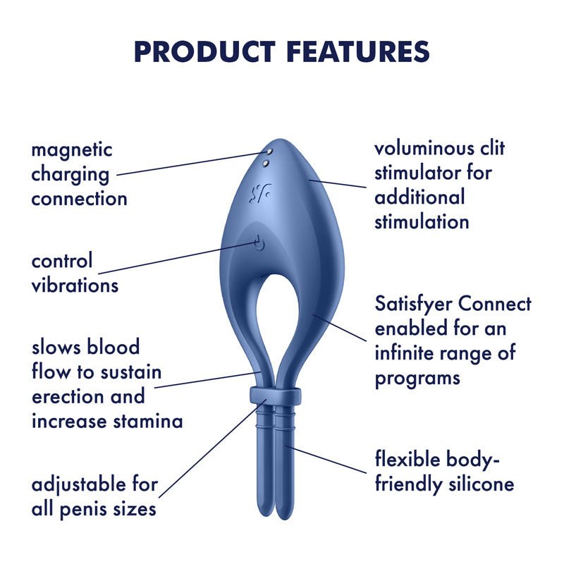 Satisfyer Bullseye - Blue - Blue Vibrating Adjustable Lasso Cock Ring - silkandsin
