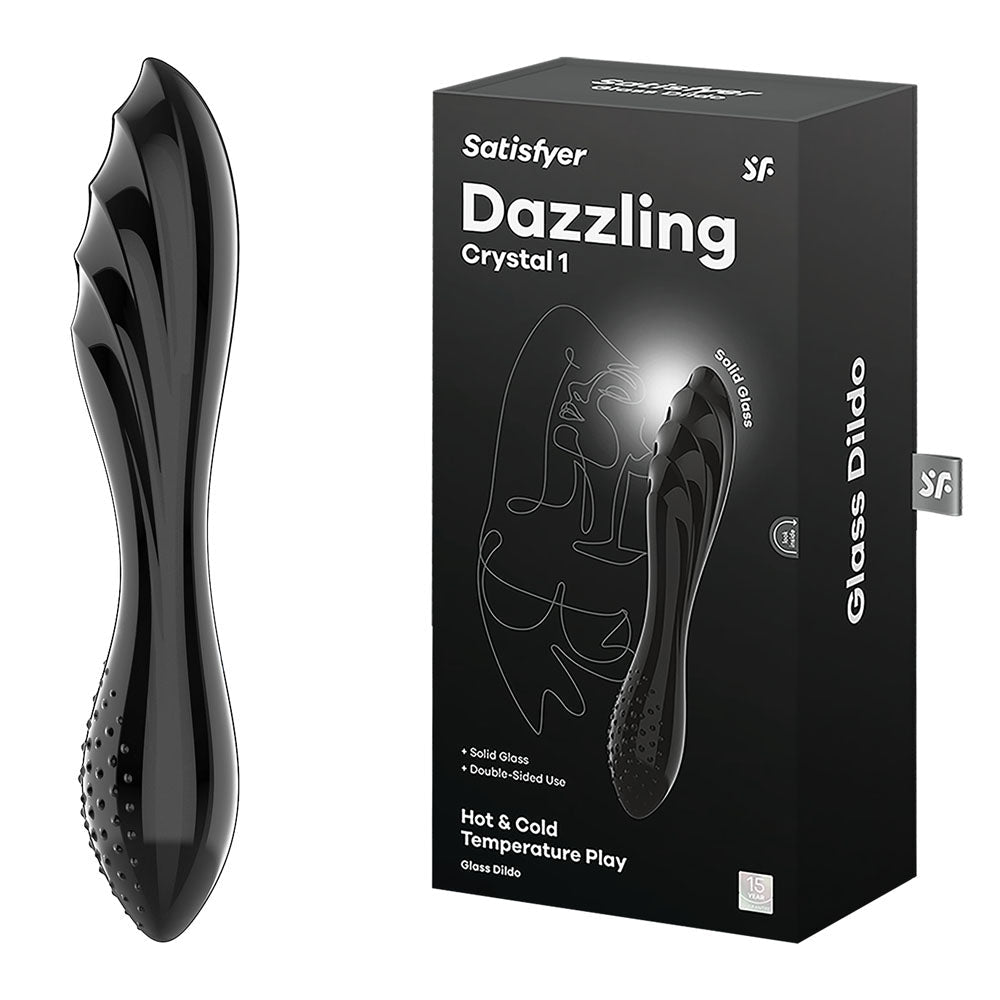 Satisfyer Dazzling Crystal 1 - Black - Black Glass Double Ended Dildo - Silk and Sin