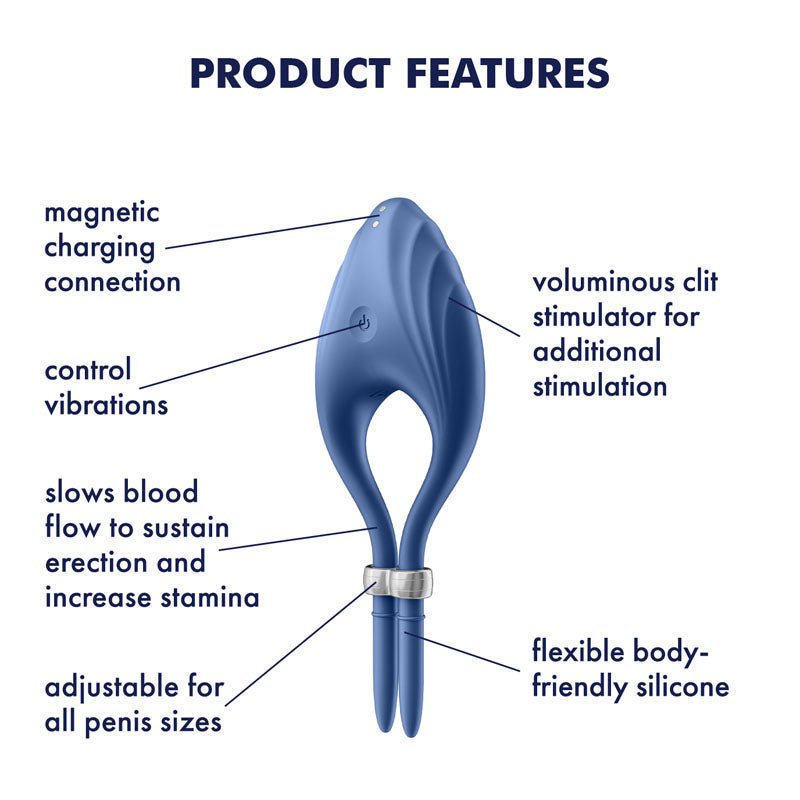 Satisfyer Duelist - Blue Vibrating Adjustable Lasso Cock Ring - silkandsin