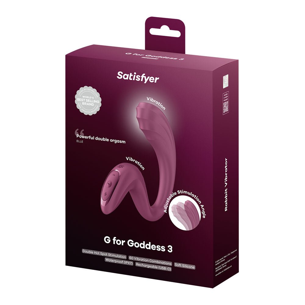 Satisfyer G For Goddess 3 - Wine Red - Wine Red 16 cm USB-C Rechargeable Vibrator with Clit Stim - Silk and Sin