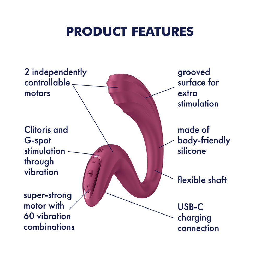 Satisfyer G For Goddess 3 - Wine Red - Wine Red 16 cm USB-C Rechargeable Vibrator with Clit Stim - Silk and Sin