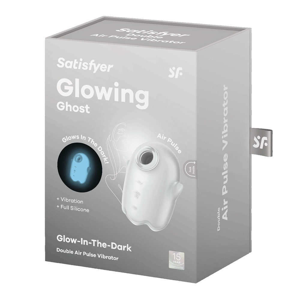 Satisfyer Glowing Ghost - White - Glow in Dark White USB Rechargeable Air Pulse Stimulator - Silk and Sin