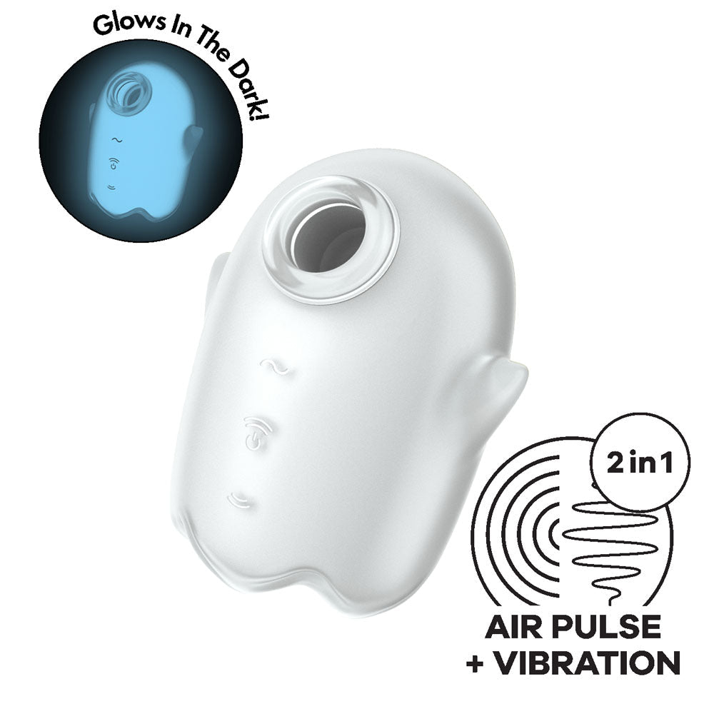 Satisfyer Glowing Ghost - White - Glow in Dark White USB Rechargeable Air Pulse Stimulator - Silk and Sin
