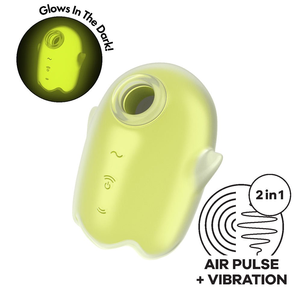Satisfyer Glowing Ghost - Yellow - Glow in Dark Yellow USB Rechargeable Air Pulse Stimulator - silkandsin