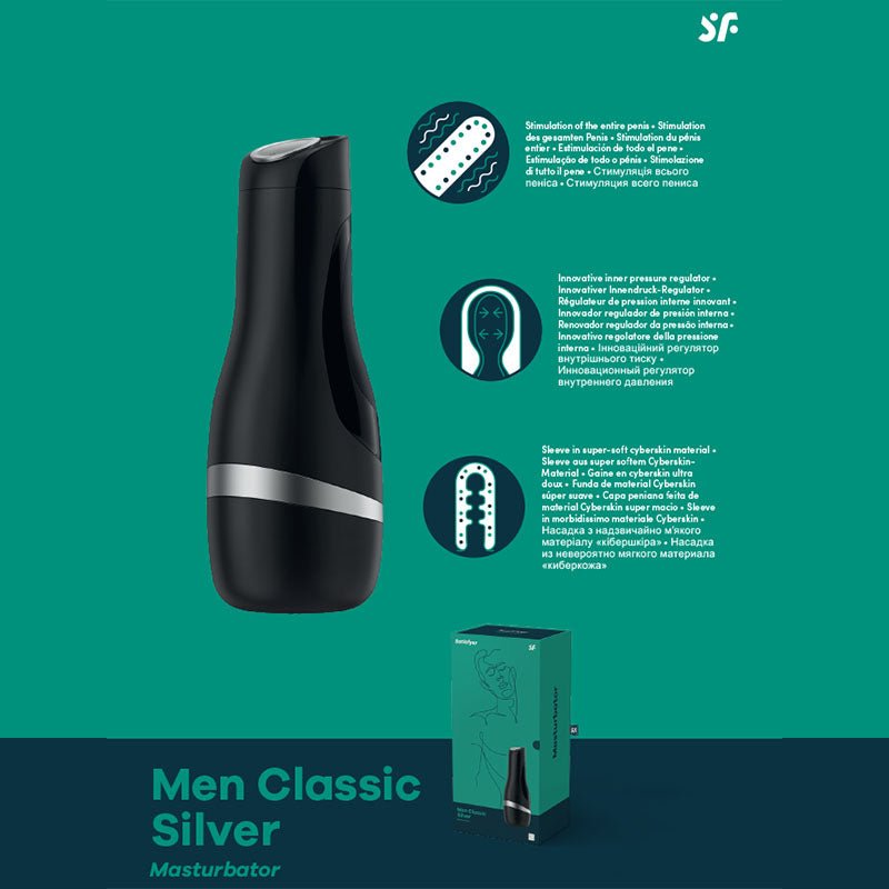 Satisfyer Men Classic - Black/Silver Stroker - silkandsin