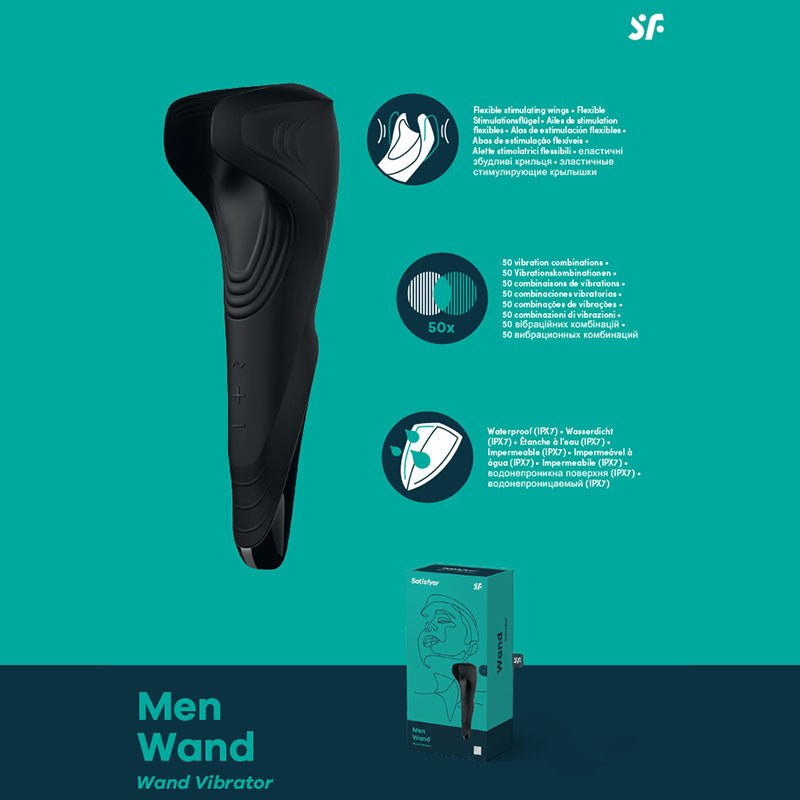 Satisfyer Men Wand - Black USB Rechargeable Vibrating Masturbator Wand - Silk and Sin