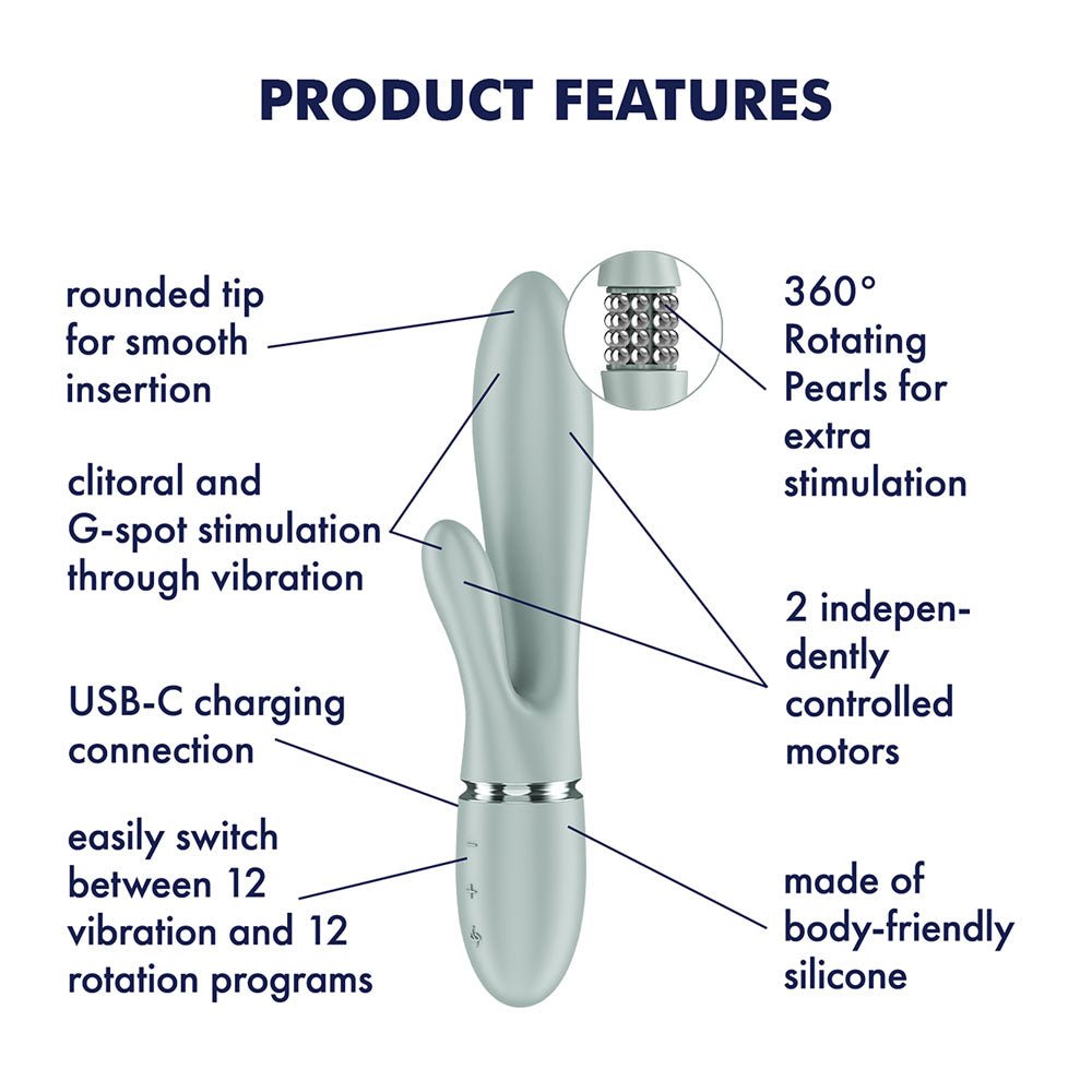 Satisfyer Pearl Bunny 2 - Green - Green 21.5 cm USB-C Rechargeable Rabbit Vibrator - Silk and Sin