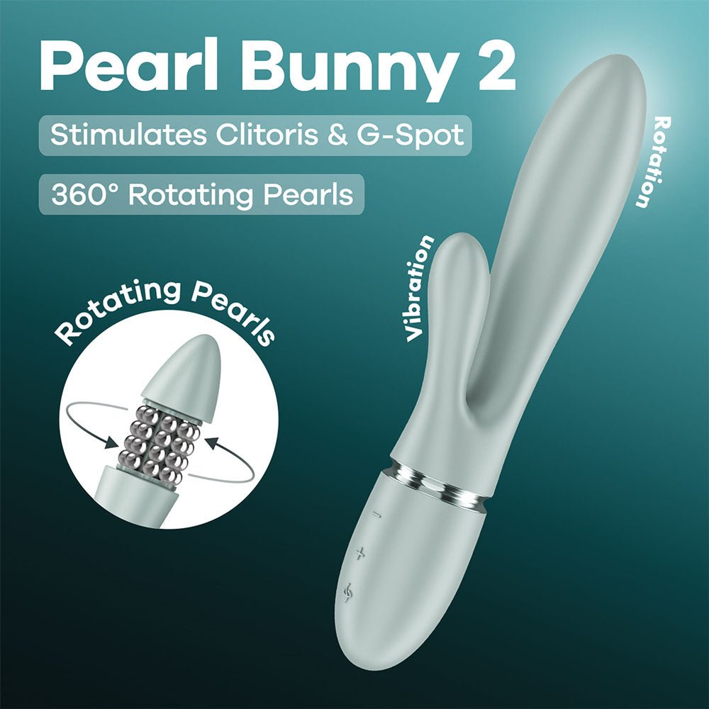 Satisfyer Pearl Bunny 2 - Green - Green 21.5 cm USB-C Rechargeable Rabbit Vibrator - Silk and Sin
